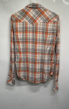 Load image into Gallery viewer, True Religion Womens Peach &amp; Gray Plaid Long Sleeve Button-Up Shirt Size S
