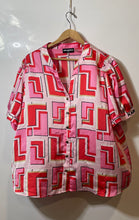 Load image into Gallery viewer, Karl Lagerfeld Womens Red Pink Geometric Short Sleeve Button-Up Shirt Size 1X
