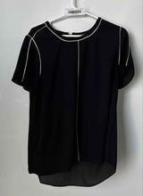 Load image into Gallery viewer, Vince Camuto Womens Black Short Sleeve Round Neck Regular Fit Blouse Top Size M

