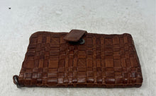 Load image into Gallery viewer, Womens Brown Leather Woven Outer Pocket Credit Card Slot Bifold Wallet
