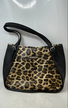 Load image into Gallery viewer, Nine West Womens Black Brown Leopard Print Faux Leather Shoulder Handbag
