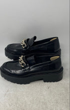 Load image into Gallery viewer, Zara Womens Black Patent Leather Round Toe Chain Strap Loafer Shoes Size EU 38
