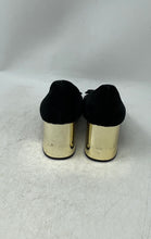 Load image into Gallery viewer, Ann Taylor Womens Black &amp; Gold Suede Pointed Toe Block Pump Heels Size 7.5M
