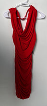 Load image into Gallery viewer, Express Womens Red Draped Cowl Neck Ruched Bodycon Dress Size Medium With Tag
