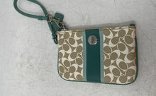 Load image into Gallery viewer, Coach Womens Green Brown White Signature Pebbled Leather Wristlet Wallet
