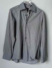 Load image into Gallery viewer, Hugo Boss Mens Gray Striped Spread Collar Long Sleeve Button-Up Shirt Size Small
