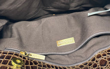 Load image into Gallery viewer, Joan Rivers Womens Brown Crocodile Embossed Faux Leather Double Zip Tote Handbag
