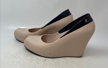 Load image into Gallery viewer, Melissa Womens Queen II Ad Beige Black Peep Toe High Wedge Platform Heels Sz 10
