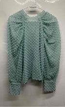 Load image into Gallery viewer, Zara Womens Green Swiss Dot Long Sleeve Mock Neck Blouse Top Size Small
