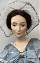 Load image into Gallery viewer, Franklin Heirloom Blue Dress White Lace Trim Victorian Style Collector Doll
