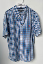 Load image into Gallery viewer, U.S. Polo Assn. Mens Blue White Plaid Short Sleeve Slim Button-Up Shirt Size XL
