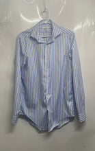 Load image into Gallery viewer, Calvin Klein Mens Blue White Printed Cotton Infinite Slim Fit Dress Shirt Sz 15
