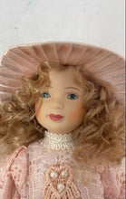 Load image into Gallery viewer, Vintage Blonde Curly Hair Porcelain Mini Doll With Dress &amp; Hat Outfit

