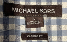Load image into Gallery viewer, Michael Kors Mens Blue White Check Print Classic Fit Button-Up Shirt Size L
