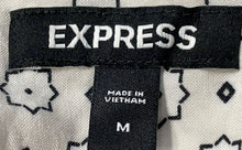 Load image into Gallery viewer, Express Mens White Black Geometric Print Short Sleeve Button-Up Shirt Size M
