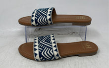 Load image into Gallery viewer, Haute Hippie Womens Blue White Geometric Slip-On Flat Slide Sandals Size 7.5
