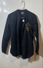 Load image into Gallery viewer, Zara Mens Black Embroidered Crest Long Sleeve Slim Fit Button-Up Shirt Size S
