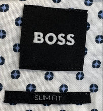 Load image into Gallery viewer, Hugo Boss Mens White &amp; Blue Geometric Long Sleeve Slim Fit Dress Shirt Size M
