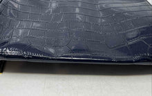 Load image into Gallery viewer, Estee Lauder Womens Dark Blue Croc Embossed Leather Zipper Makeup Cosmetic Bag
