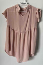 Load image into Gallery viewer, Express Womens Pink Crochet Yoke Short Sleeve Mock Neck Blouse Top Size S
