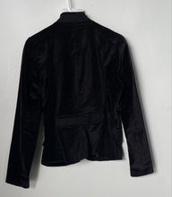 Load image into Gallery viewer, Mossimo Womens Black Velvet Stretch Long Sleeve Hook &amp; Eye Front Blazer Size S
