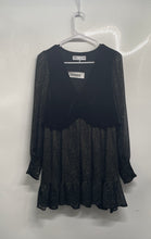 Load image into Gallery viewer, Zara Womens Black Gold Flecked Sparkle Balloon Sleeve Swing Dress Size Small
