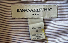 Load image into Gallery viewer, Banana Republic Mens Brown White Striped Short Sleeve Dress Shirt Size Medium
