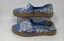 Load image into Gallery viewer, Aldo Womens Blue Beige Embroidered Slip-On Espadrille Flats Size 7.5

