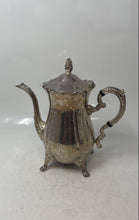 Load image into Gallery viewer, Silver Tone Floral Engraved Footed Swirl Handle Tea Pot With Hinged Lid
