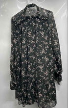 Load image into Gallery viewer, Zara Womens Green Floral Spread Collar Bell Sleeve Ruffle Hem Mini Dress Size M
