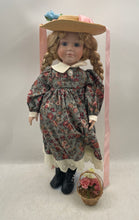 Load image into Gallery viewer, Brinn's Collector Porcelain Doll In Floral Outfit Dress Brown Hair And Hat
