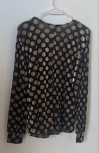 Load image into Gallery viewer, Zara Womens Black Gold Polka Dot V-Neck Long Sleeve Pullover Blouse Top Size M
