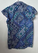 Load image into Gallery viewer, Calvin Klein Womens Blue Printed Short Sleeve Button Front Blouse Top Size M
