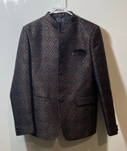 Load image into Gallery viewer, Rupees Mens Brown Blue Geometric Long Sleeve Button Front Nehru Jacket Size 40
