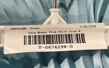 Load image into Gallery viewer, Zara Womens Blue Satin Effect Regular Fit Midi Pleated Skirt Size Medium
