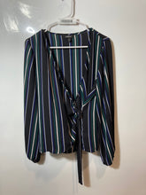 Load image into Gallery viewer, Express Womens Multicolor Striped Long Sleeve Front Tie Wrap Blouse Top Size L
