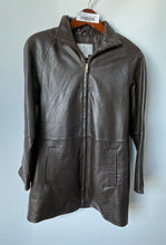 Load image into Gallery viewer, Worthington Womens Brown Long Sleeve Collared Full-Zip Leather Jacket Size Small
