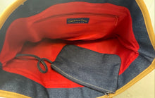 Load image into Gallery viewer, Charter Club Womens Navy Light Brown Denim Shoulder Bag &amp; Cosmetic Wallet
