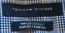 Load image into Gallery viewer, Tommy Hilfiger Mens Blue Plaid Stretch Slim Fit Dress Shirt Size M 15.5 34/35
