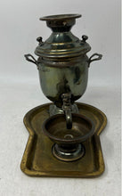 Load image into Gallery viewer, Russian Gold-Tone Brass Collectible Samovar Tea Urn Bowl &amp; Tray Set
