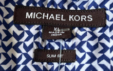 Load image into Gallery viewer, Michael Kors Mens Blue White Geometric Print Slim Fit Button-Up Shirt Size XL

