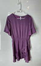 Load image into Gallery viewer, Vince Camuto Womens Purple Short Sleeve Ruffle Keyhole Back A-Line Dress Size S
