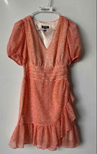 Load image into Gallery viewer, Express Womens Orange &amp; White Animal Print Puff Sleeve Ruffle Wrap Dress Size XS
