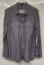 Load image into Gallery viewer, Express Womens Blue Multi Striped Long Sleeve Two Pockets Button-Up Shirt Size L

