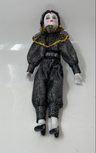 Load image into Gallery viewer, Decorative Harlequin Clown Porcelain Doll Hand Painted Face With Black Outfit
