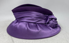 Load image into Gallery viewer, Unbranded Womens Purple Satin Draped Brim Gathered Rose Formal Dress Hats
