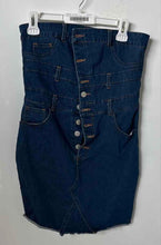 Load image into Gallery viewer, Denim Blvd Los Angeles Womens Blue Strapless Button Front Mini Dress Size Medium
