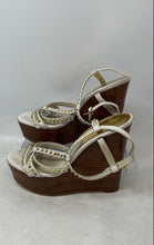 Load image into Gallery viewer, Michael Kors Womens White Brown Gold Studded Wedge Platform Sandals Size 6.5M
