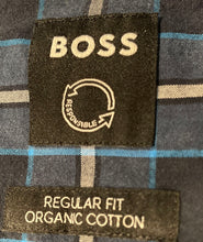 Load image into Gallery viewer, Boss Mens Blue Plaid Organic Cotton Regular Fit Button-Up Shirt Size Large
