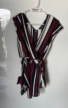 Load image into Gallery viewer, Express Womens Multicolor Striped Asymmetrical Hem Surplice Wrap Blouse Top Sz L

